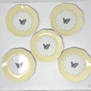 Lenox Butterfly Meadow 8" Scallop Round Dessert/Salad‎ Plates Set Of 5 Yellow